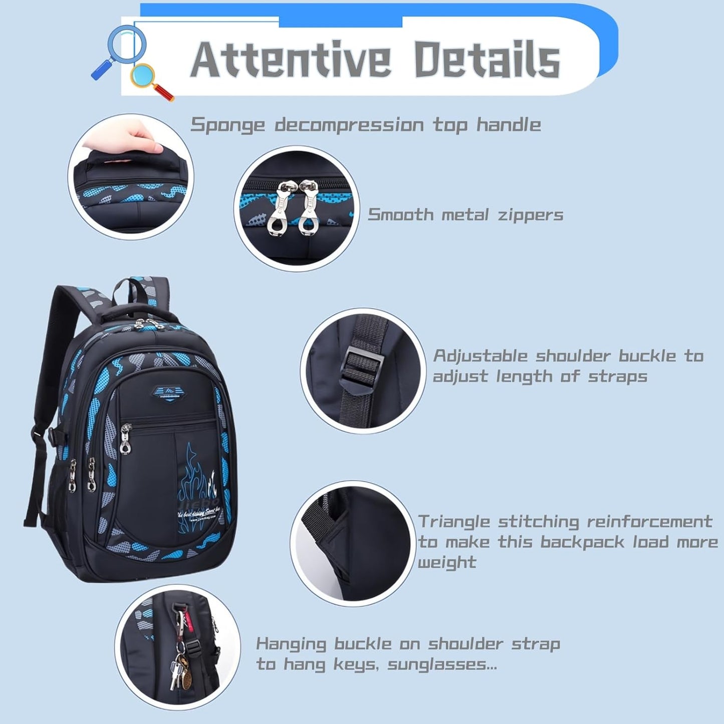 Blue-Camouflage Backpacks for Boys School Elementary, Camouflage Boys School Bags Capacity Bookbags