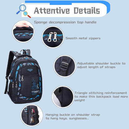 Blue-Camouflage Backpacks for Boys School Elementary, Camouflage Boys School Bags Capacity Bookbags