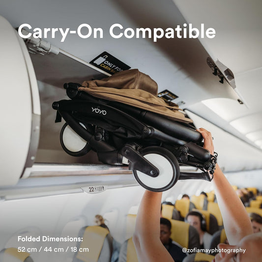 Stokke YOYO3 Stroller from 6 Months - Includes Black Frame, Seat Cushion & Canopy - Folds In & Out in a Flash - Light & Compact - Carry-On Compatible