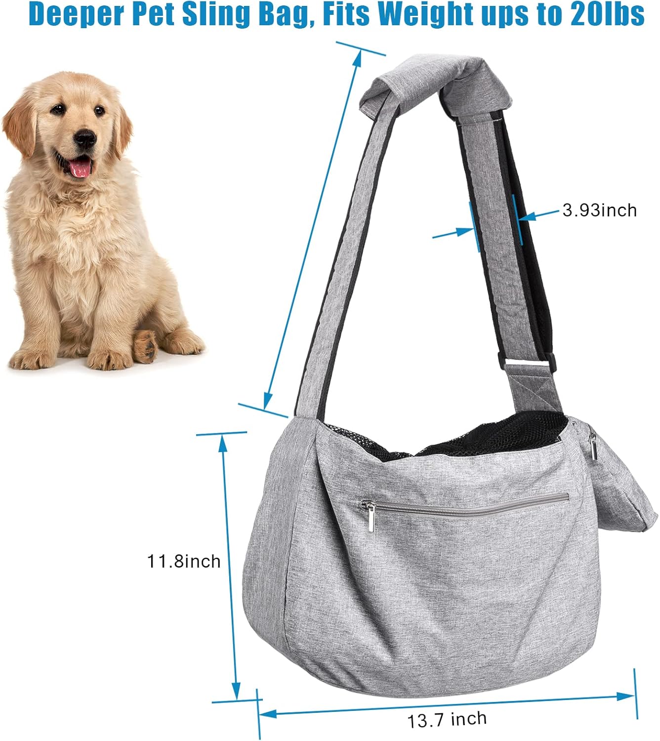Ownpets Pet Dog Sling Carrier Bag Adjustable Padded Strap Dog Hand Free Safe Mesh Pet Carrier for Small Medium Dog Cat, Fit 10lbs up to 20 Pounds