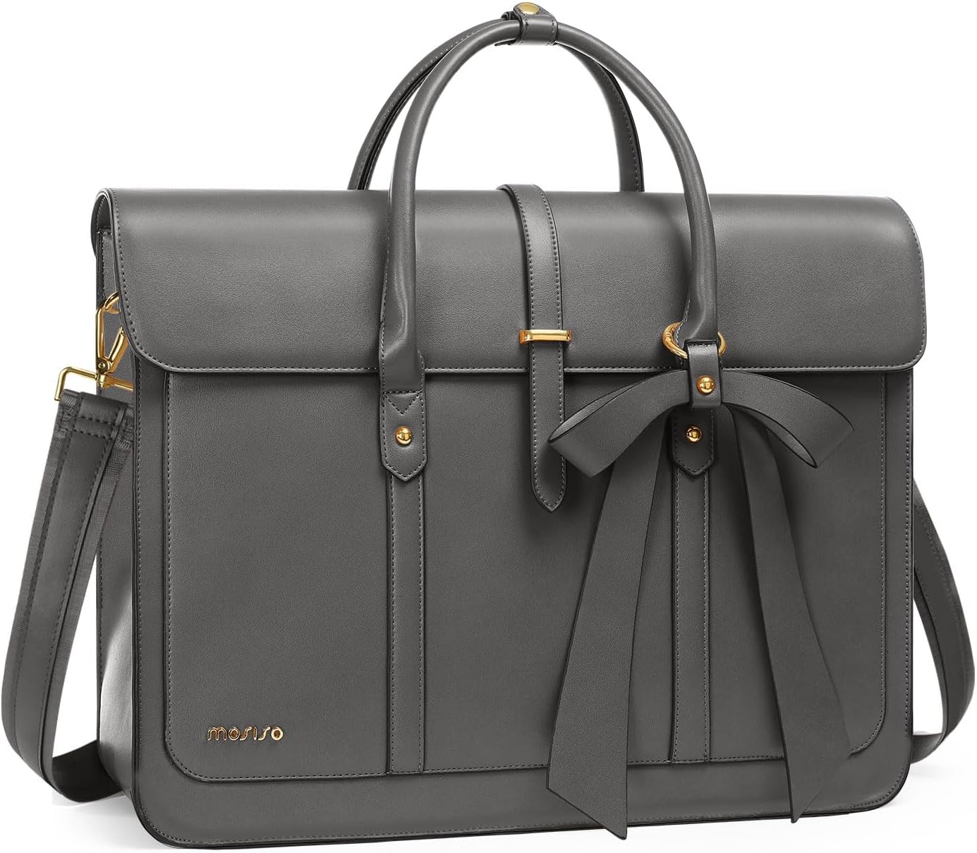 MOSISO Laptop Bag for Women, PU Leather Laptop Shoulder Bag Convertible Backpack, Work Travel Computer Bag with Bowknot - PuriLite