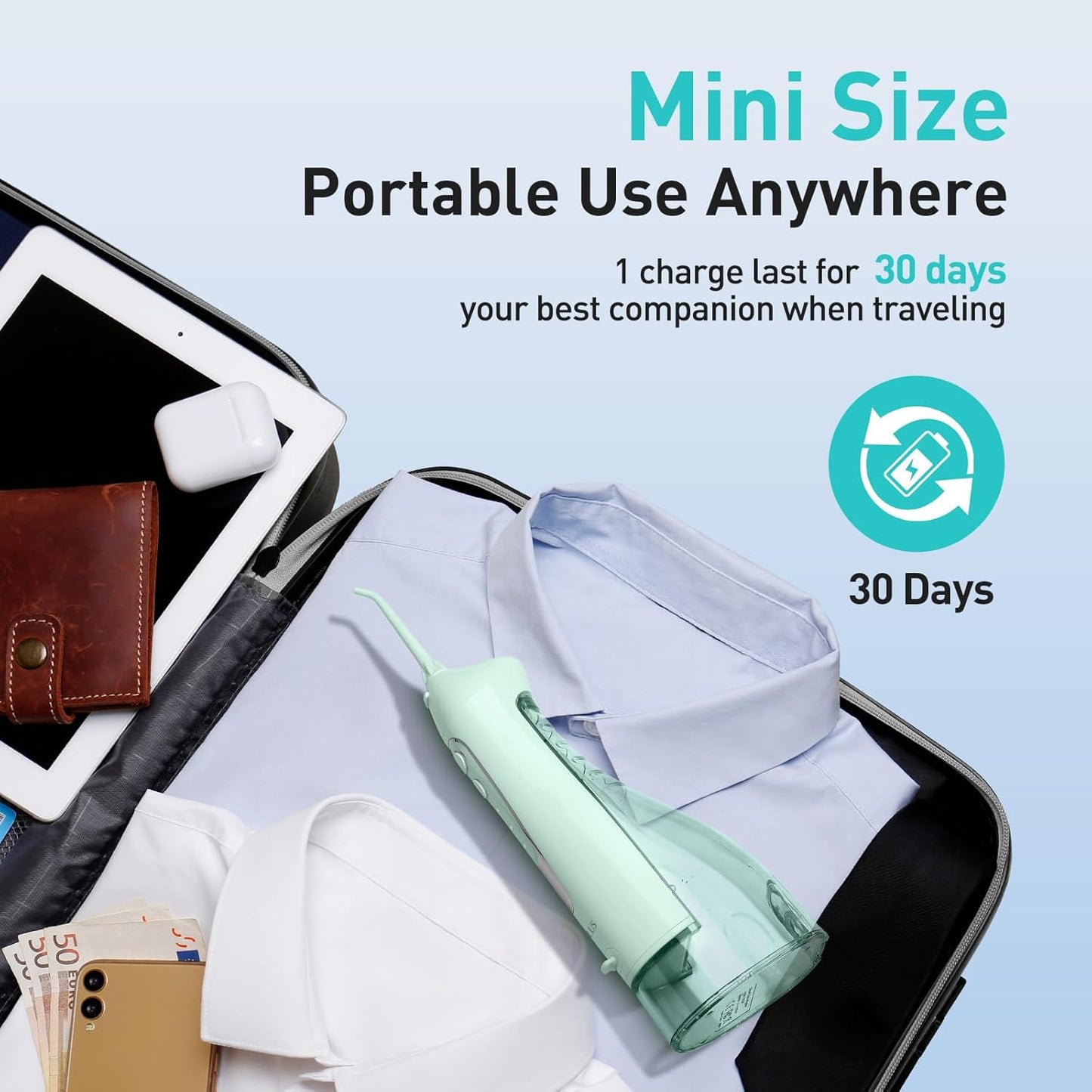 COSLUS Water Teeth Flosser: 300ML Cordless Electric Water Tooth Flossing Rechargeable IPX7 Waterproof Portable Travel Flossers Set for Teeth