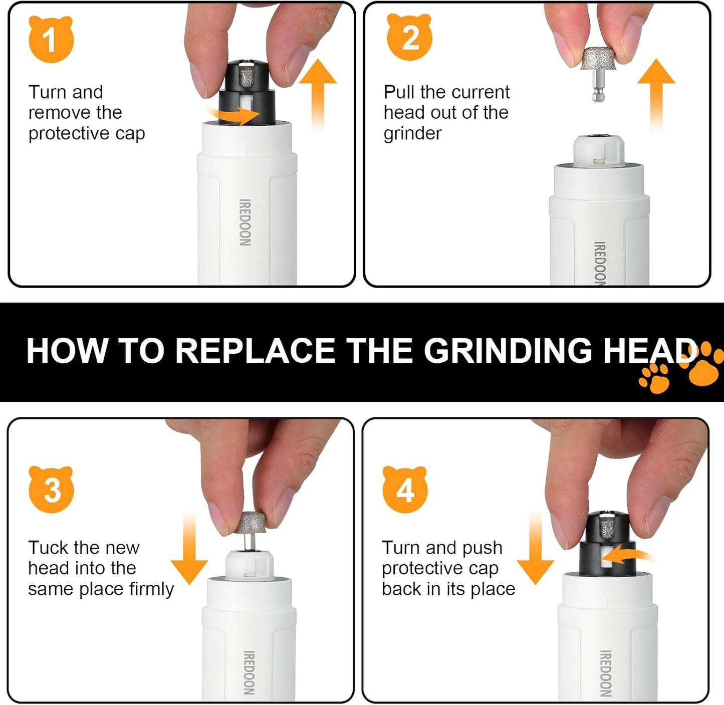 IREDOON Dog Nail Grinder Replacement Head-Integrated Grinding Head for Casfuy and Most Brands, Highly Efficient, Safe and Durable (3pcs)