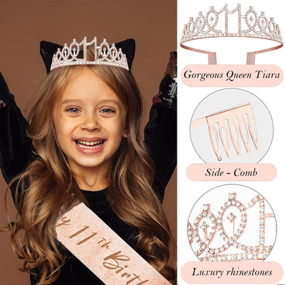 8pcs 40th Birthday Decorations gifts for Women, Including 40th Happy Birthday Cake Topper, Queen Sash with Pearl Pin, Sweet Rhinestone Tiara Crown for Women, Number Candles and Balloons (Rose Gold)