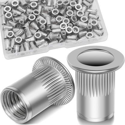Vifmy Metric & SAE Rivet Nut Assortment Kit(420 Pcs),m3 m4 m5 m6 m8 m10 m12#6-32#8-32#10-24 1/4"-20 5/16"-18 3/8"-16 UNC Flat Head Rivnut Set,Zinc Plated Finish Carbon Steel Nutsert