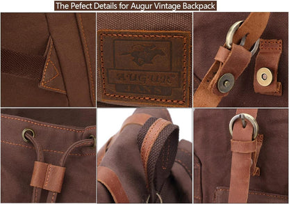 AUGUR Canvas Backpack,17 inch Laptop Backpack Vintage Canvas Leather Backpacks Casual School College Bag Pack Bookbag Hiking Travel Rucksack Daypack (L-Coffee)