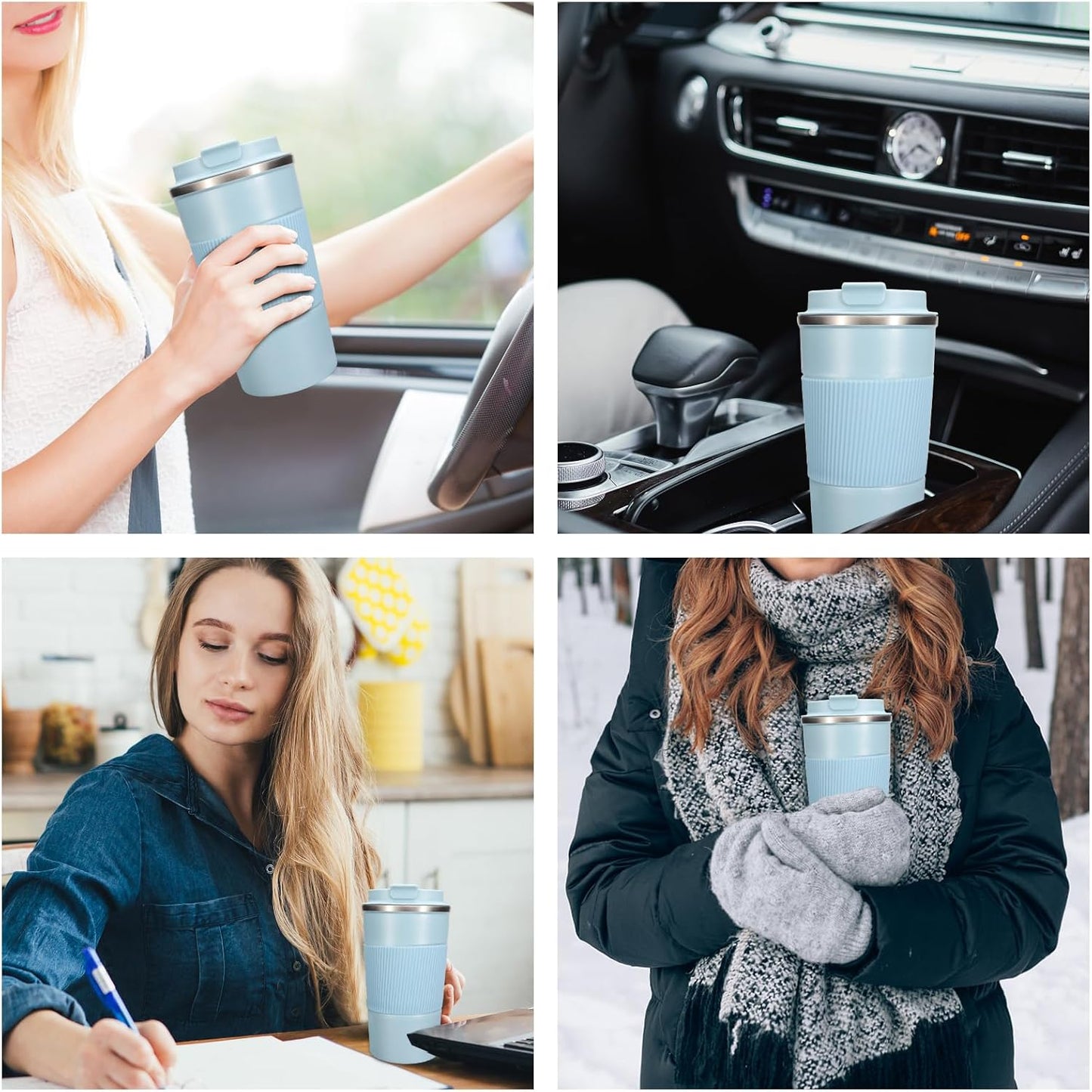 18oz Mug with Ceramic Coating Inside, Insulated Coffee Mug with Lid, Leak Proof Coffee Travel Mug, Travel Coffee Mug Fits in Car Cup Holder