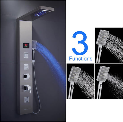 LED Shower Panel Tower System Black, MENATT 304 Stainless Steel 5-Function Shower Panel Rainfall Waterfall Shower Rain Massage System with Body Jets