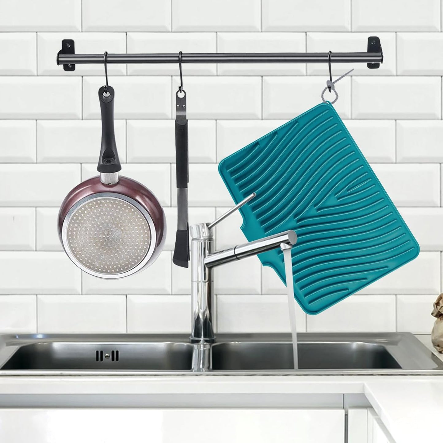 TIKNIK Silicone Dish Drying Mat for Kitchen Counter, Dish Drying Pad, Non-Slip Drain Pad with Built-in Drain, Heat Resistant Stone Drying Mat(40 L x 33 W cm, Grey)