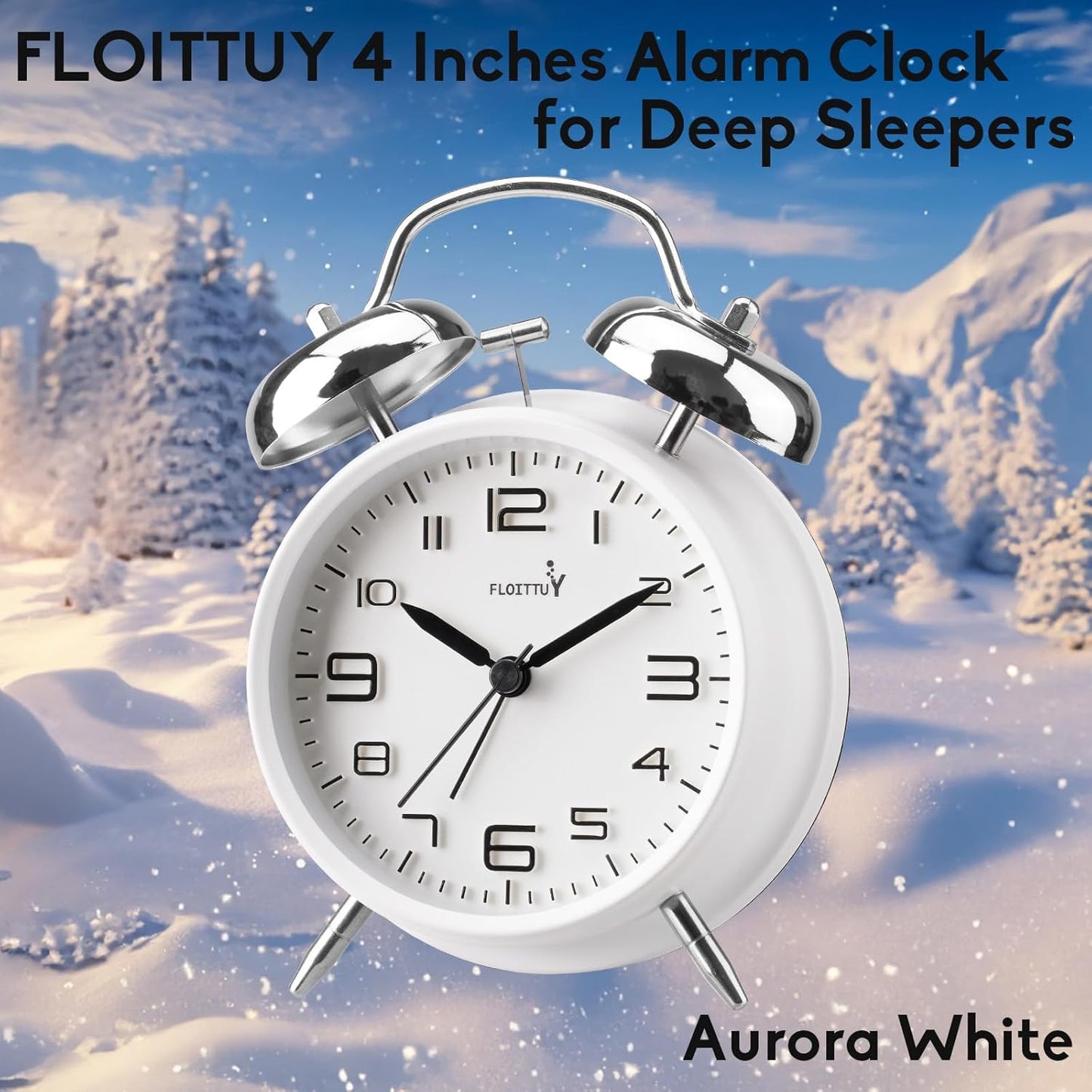 FLOITTUY (Loud Alarm for Deep Sleepers) 4'' Twin Bell Alarm Clock with Backlight for Bedroom and Home Decoration(Black)