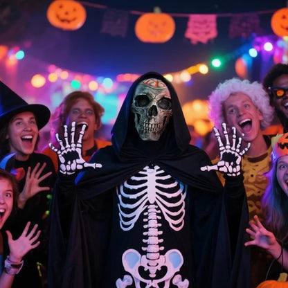 Halloween Skull Mask, Full Head Skeleton Headgea with Movable Mouth, Latex Skeleton Props, Deluxe Latex Helmet Cosplay Party