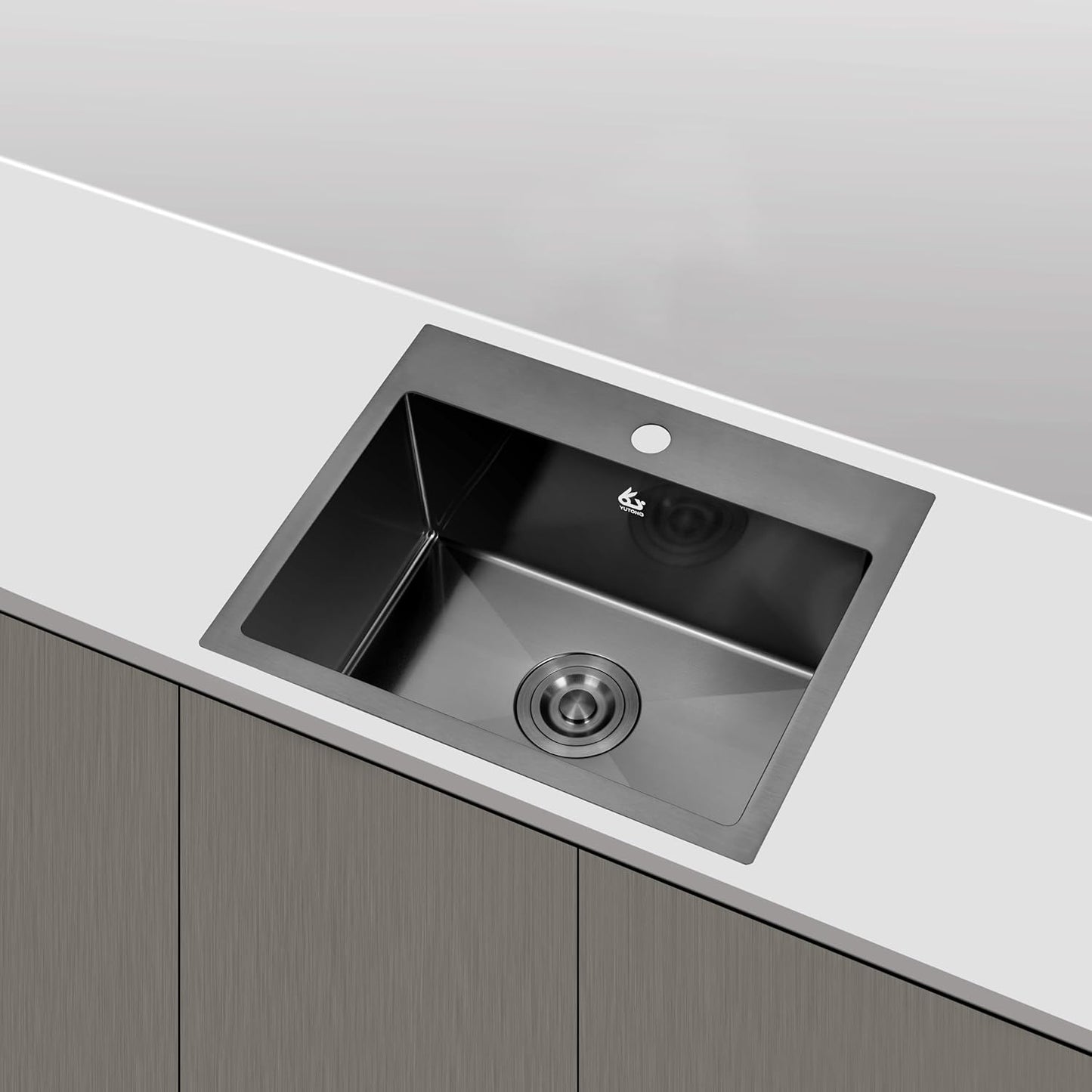 Yutong 16" x 20" Top-Mount/Drop in SS304 Stainless Steel Kitchen Black Sink Single Bowl Without Grid