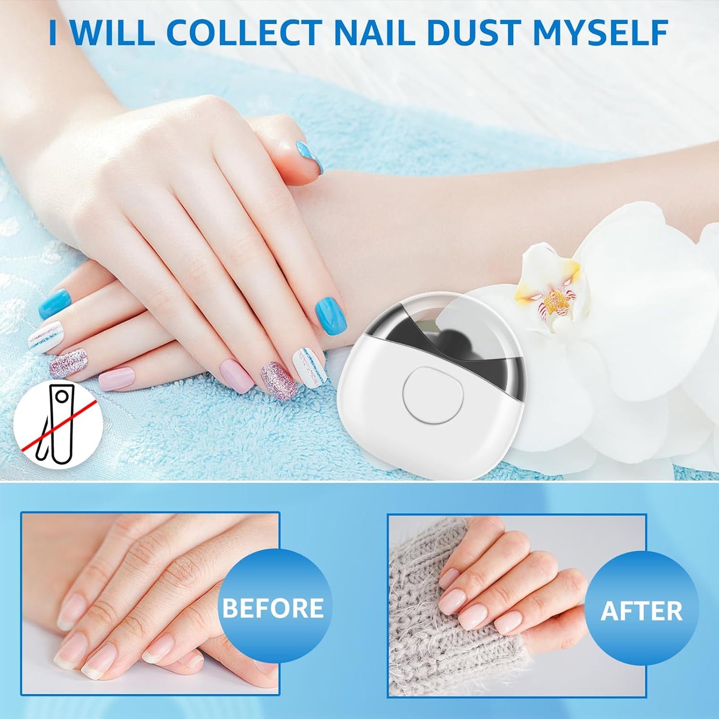 Electric Nail Clippers, Nail Trimmer with LED Light, Rechargeable Electric Fingernail Cutter with Nail Scraps, Safety Fingernail Trimmer Nail Scissors for Baby Kids Adult (White)