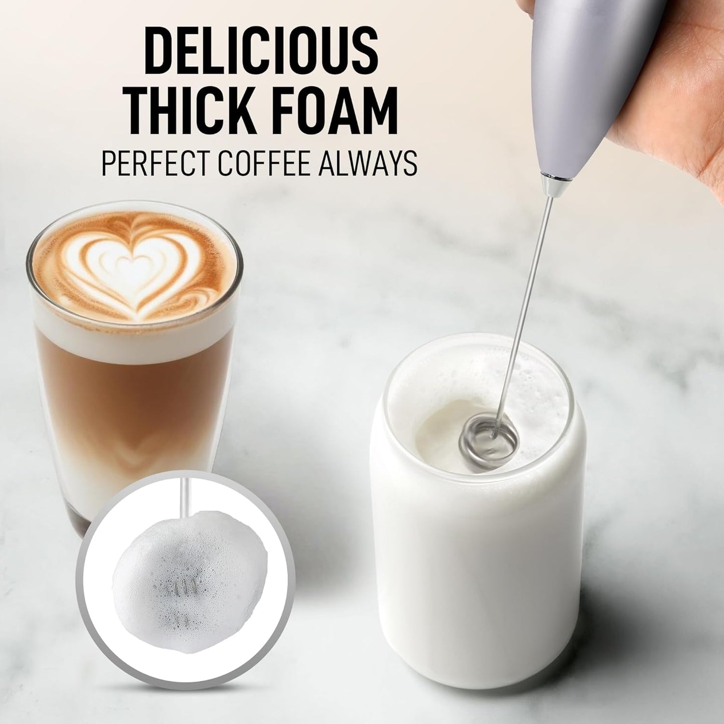 Zulay Kitchen Powerful Double Whisk Milk Frother Handheld - Foam Maker with Stand - Whisk Drink Mixer for Coffee, Mini Foamer for Latte, Matcha, Frappe, Hot Chocolate & Cappuccino (Black)