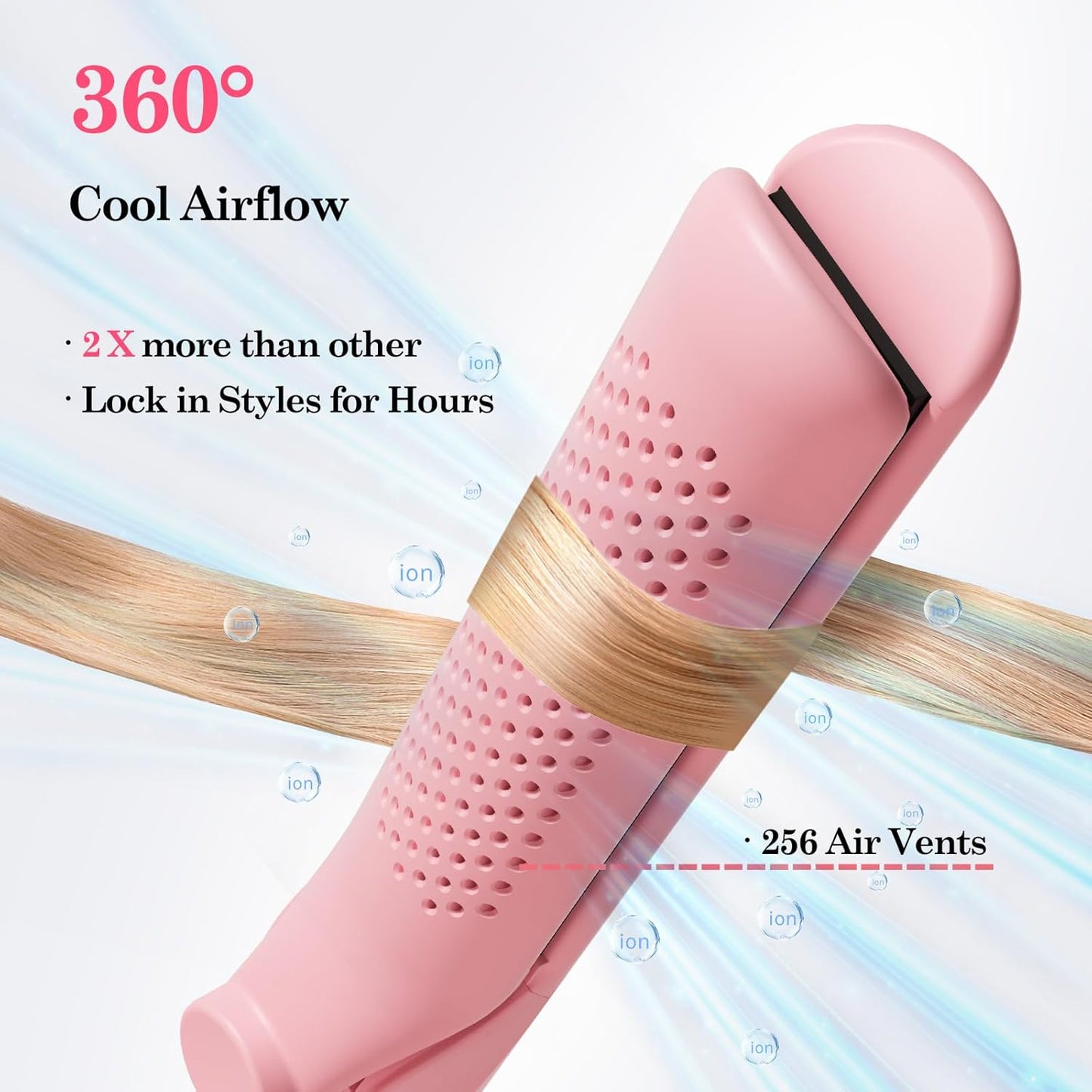 Hahahope Airflow 2 in 1 Straightener and Curler- 360° Airflow Styler Curling Iron, 1.25" Flat Iron Hair Straightener and Curler 2 in 1 for Short Long Hair, 5 Temps,Dual Voltage,Pink