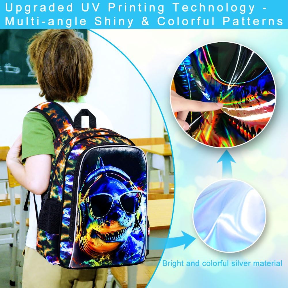 3pcs Backpack for Boys and Girls, 16” Kids Kindergarten Bookbag with Lunch Box, Cute Elementary Backpacks for Boy Girl