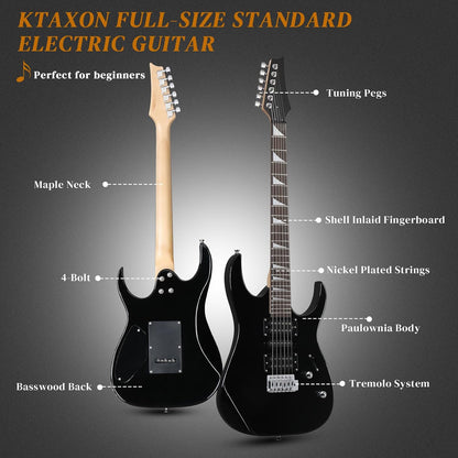 Ktaxon 39" Electric Guitar with 20Watt Amp, Full Size 170 Model Starter Guitar Kit for Beginners & Professionals W/Bag, Shoulder Strap, Wrench Tool, Plectrum - Black