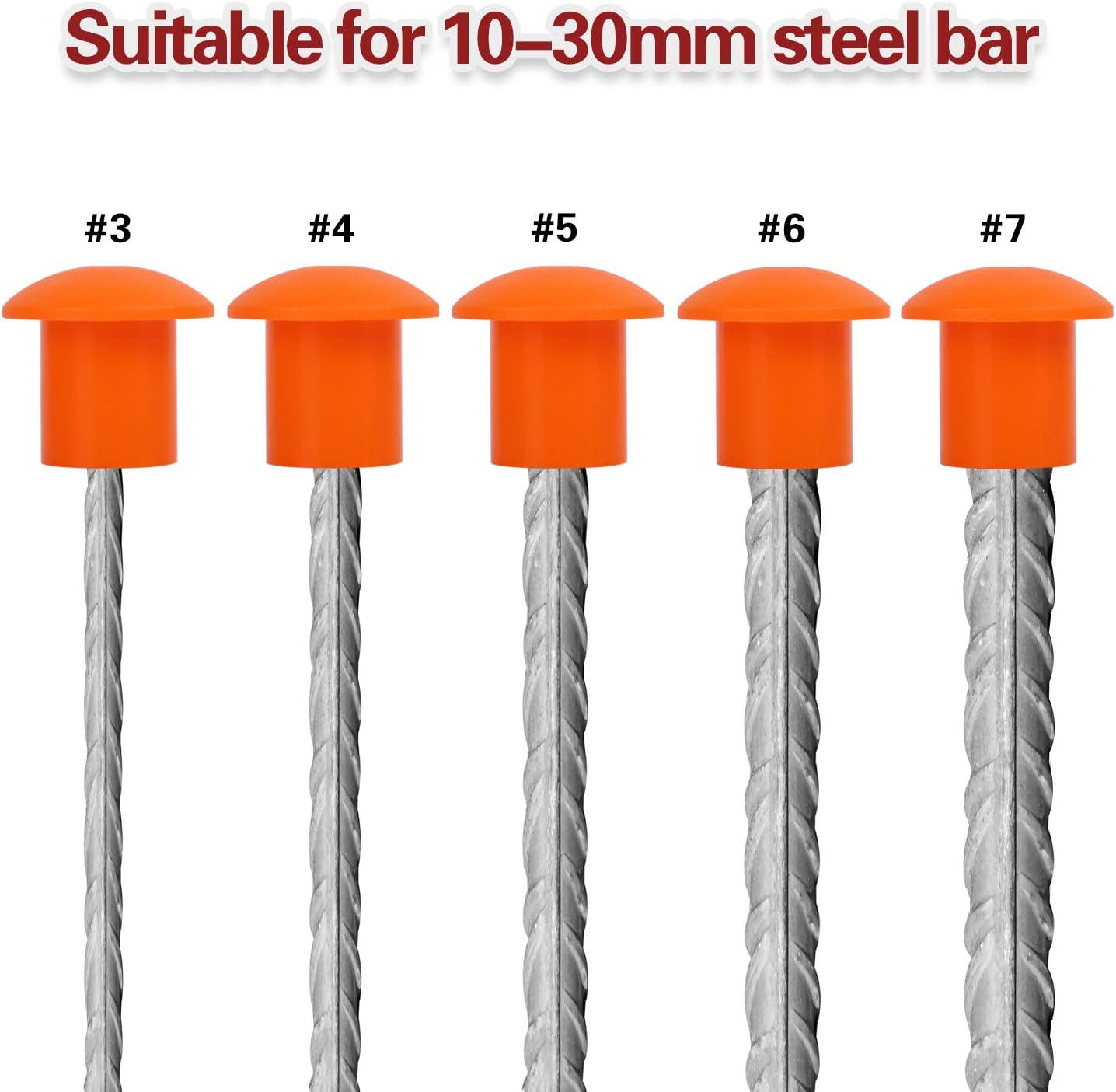 KEILEOHO 100 PCS Orange Plastic Mushroom Rebar Caps - Size #3-#7, 10M - 25M