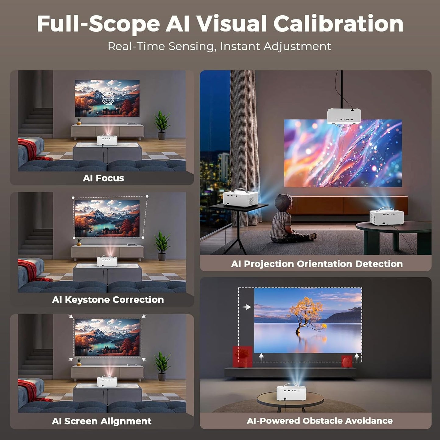 [AI OS/1200ANSI/Official-Apps] Projector 4K, Smart TV Projector Bluetooth 5.2 WiFi 6: Auto Keystone Focus, 30W Dolby Audio, Native 1080P HDR10+, Lisowod 2025 Portable Projecteur for Outdoor/Home Movie