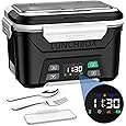 Cordless Electric Lunch Box, Battery Powered Heated Lunch Box, 1 Liter Food Insulated Lunchbox with Fork and Spoon Insulated Carrying Pouch for Truck Drivers Blue Collar (Deep Blacl)