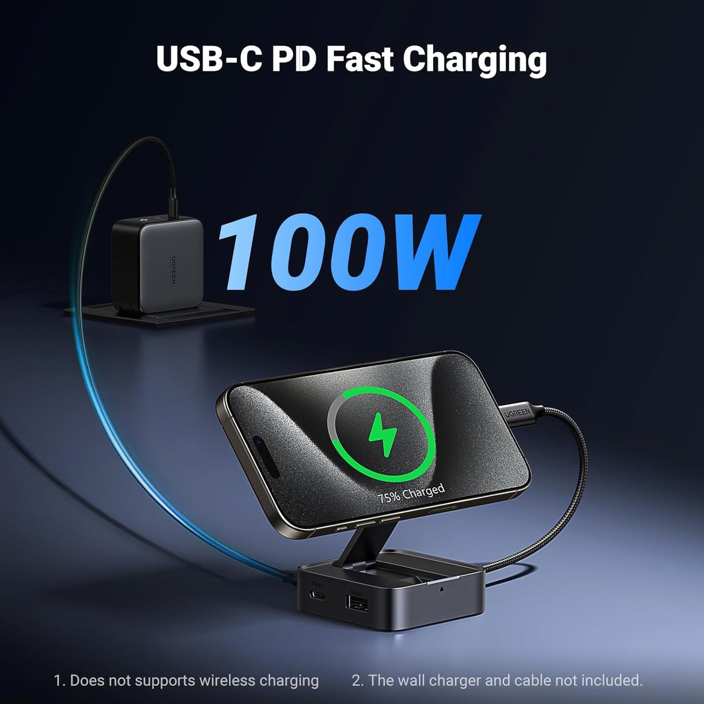 UGREEN USB C Hub, 4-in-1 Magnetic USB C to HDMI Adapter 4K@60Hz, 100W PD Charging, A and C Data Ports, Foldable Portable Adapter for iPhone 15/16 Series, iPad, Galaxy S24 and More