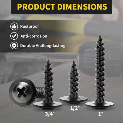 Wood Screws Assortment Kit, FIXLINK 220 PCS High Hardness Truss Head Black Wood Screws Set, Phillips Drive Assorted Screws, Contain 8 Size (,2”,1-5/8”,1-1/2”,1-1/4”,1”,3/4”,5/8”,1/2”), Black