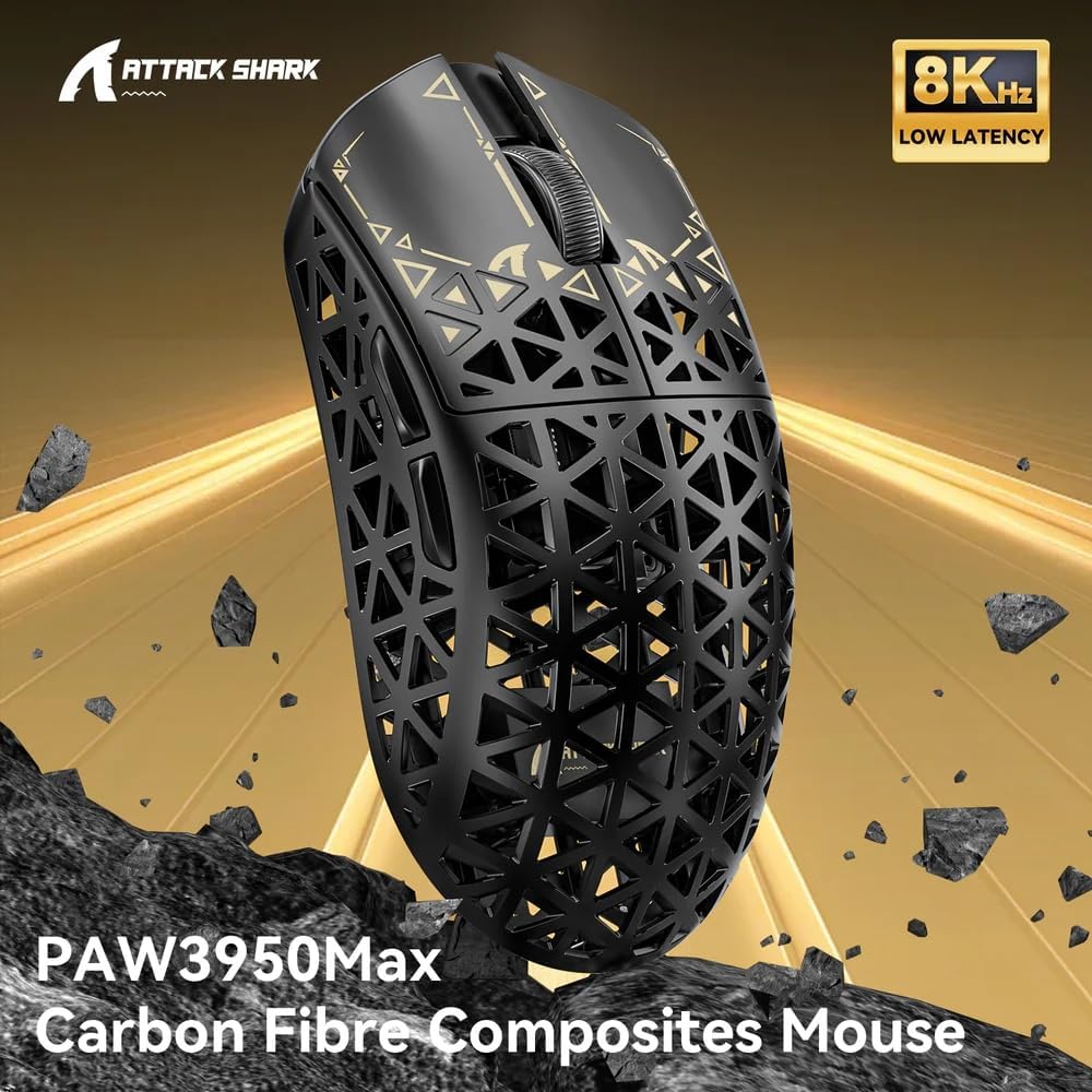 Ultra-Lightweight Wireless Gaming Mouse 42000 DPI Tri-Mode 8K Polling Rate Carbon Fiber Ergonomic Mouse - PuriLite