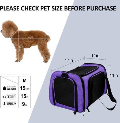 Henkelion Cat Carriers Dog Carrier Pet Carrier for Small Medium Cats Dogs Puppies up to 15 Lbs, Airline Approved Small Dog Carrier Soft Sided, Collapsible Waterproof Travel Puppy Carrier - Purple