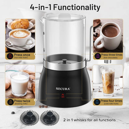 Secura Detachable Milk Frother and Steamer, 17oz Electric Milk Warmer 4-in-1 Hot/Cold Foam Maker for Latte, Cappuccinos, Macchiato, Hot Chocolate