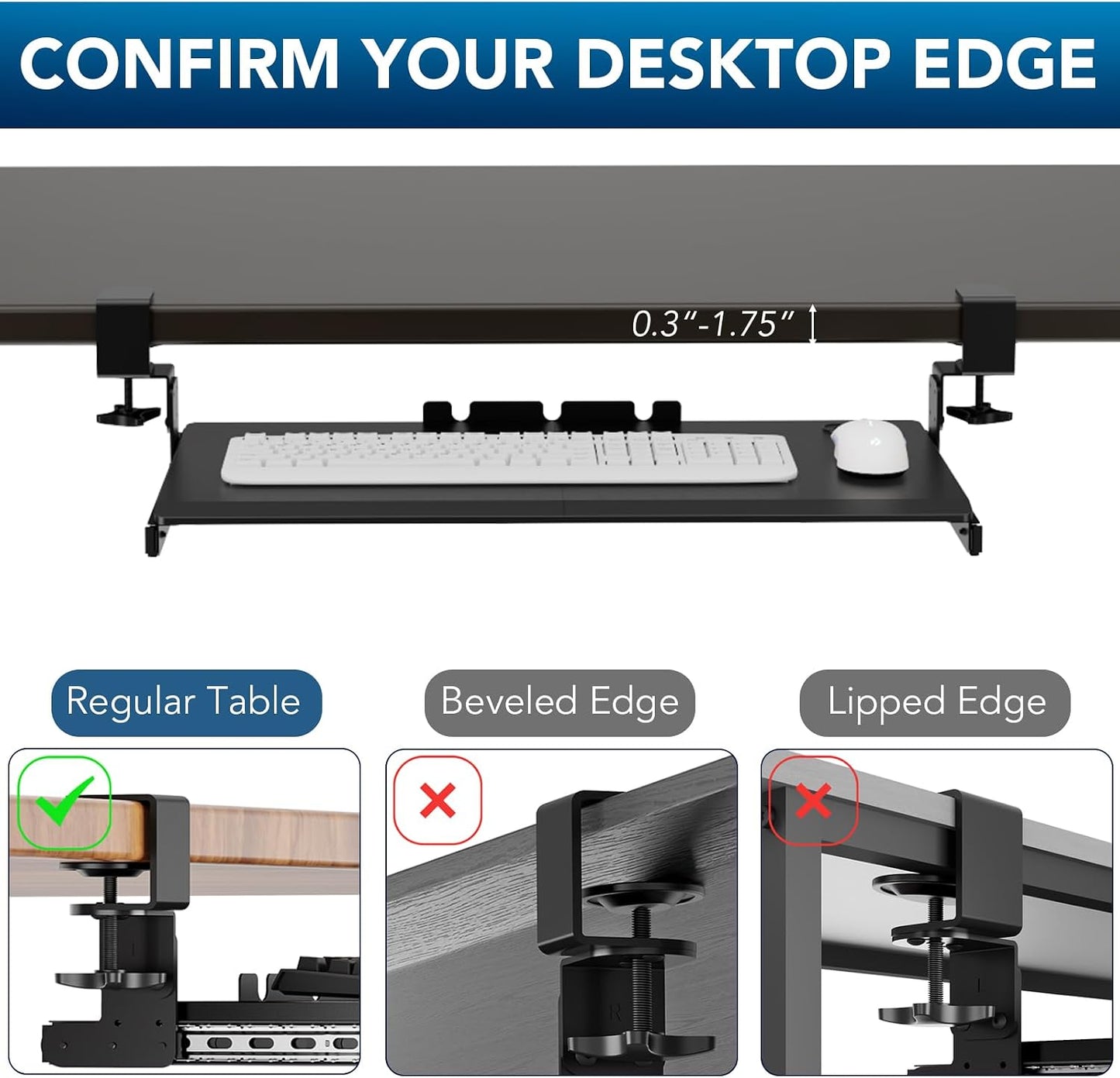 Keyboard Tray Under Desk Pull Out with Extra Sturdy C Clamp Mount System, 27 (33 Including Clamps) x 11 Inch Slide-Out Platform Computer Drawer for Typing