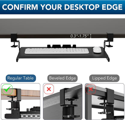 Keyboard Tray Under Desk Pull Out with Extra Sturdy C Clamp Mount System, 27 (33 Including Clamps) x 11 Inch Slide-Out Platform Computer Drawer for Typing
