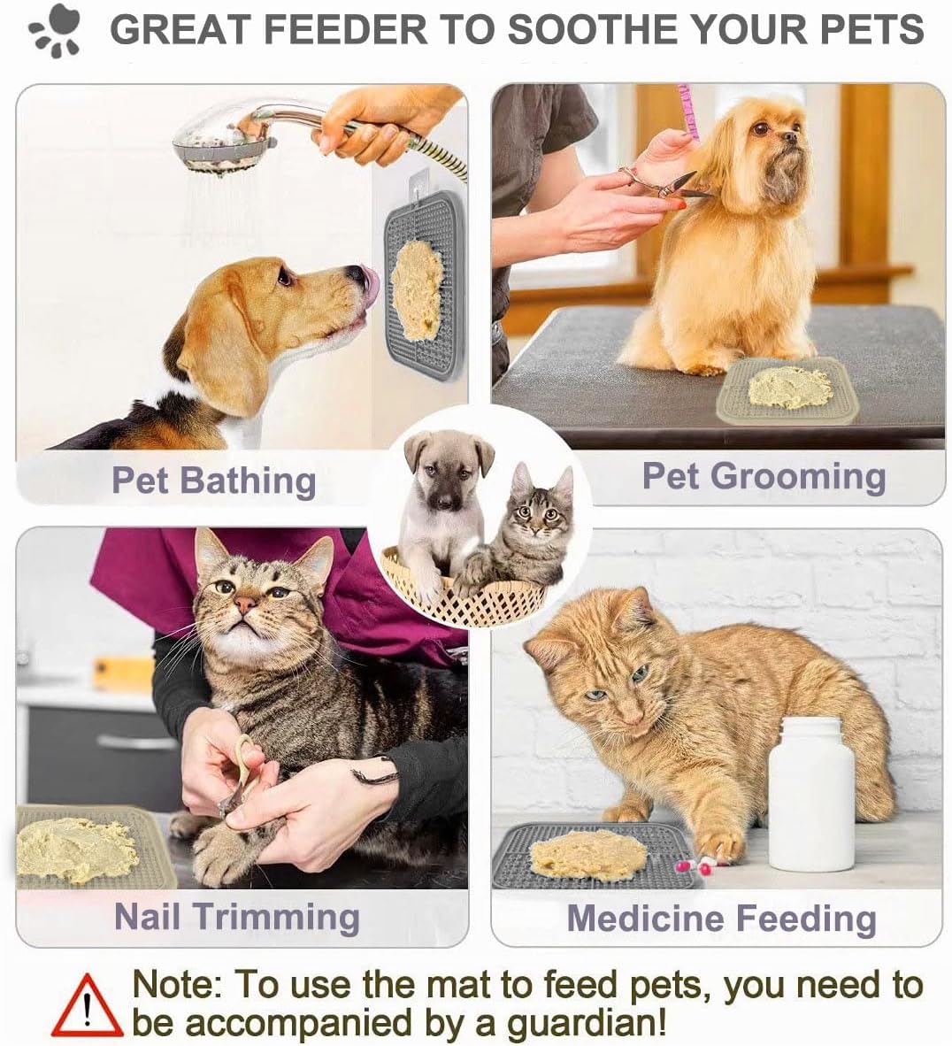 2 Pack Licking Mat for Dogs & Cats with Suction Cups, Dog Slow Feeder Lick Pat for Anxiety Relief, Dog Toys Feeding Mat for Butter Yogurt Peanut, Pets Bathing Grooming Training Mat