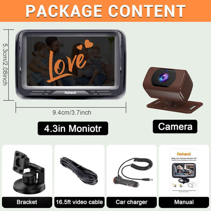 Rohent Baby Car Camera HD 1080P - Rear-Facing Infant Monitor with Night Vision Car Camera for Baby 150° Wide-Angle Lens Anti-Glare Screen Easy Install 360° Adjustable Display