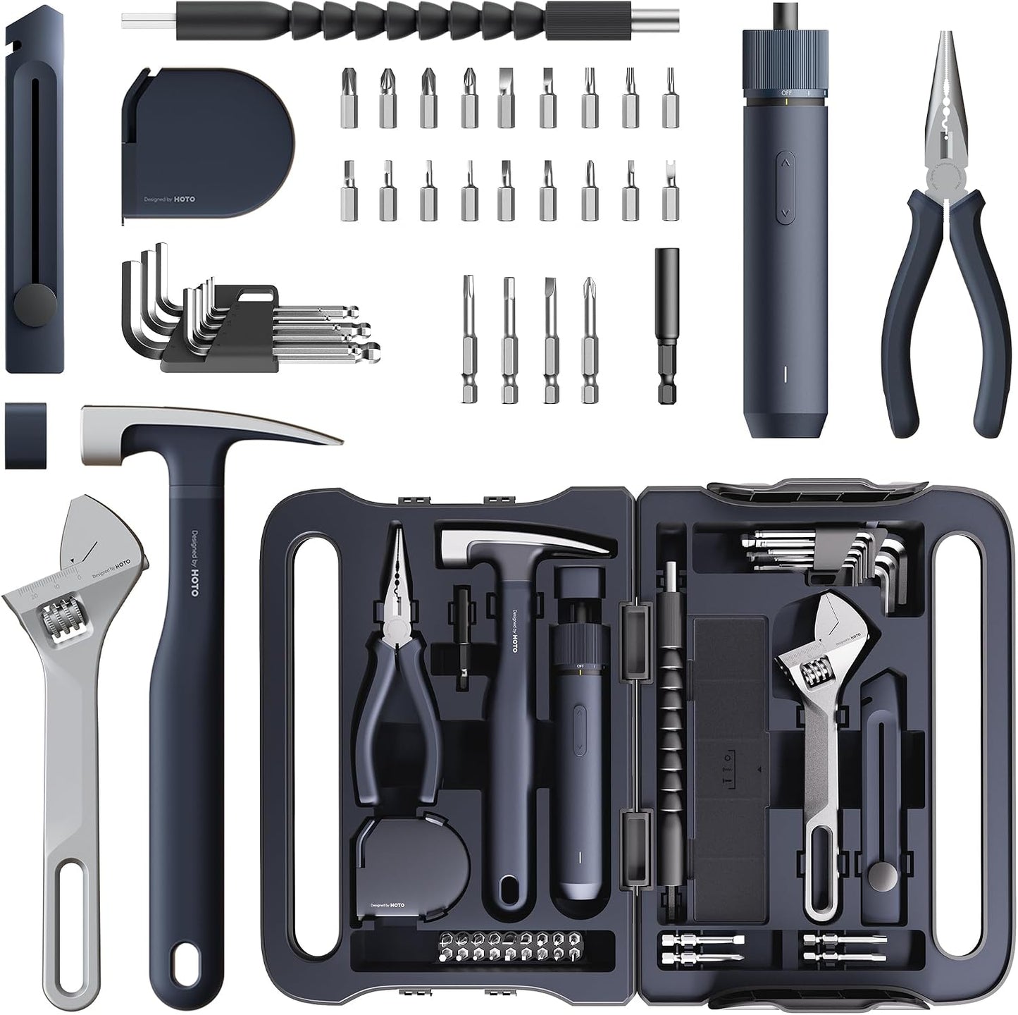 HOTO 40-Piece Tool Kit, Tool Set w/Smart Electric Screwdriver(Black)