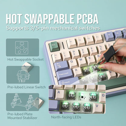 EPOMAKER x Aula F75 Gasket Mechanical Keyboard, 75% Wireless Hot Swappable Gaming Keyboard with Five-Layer Padding&Knob, Bluetooth/2.4GHz/USB-C, RGB (Black Gradient, LEOBOG Reaper Switch)