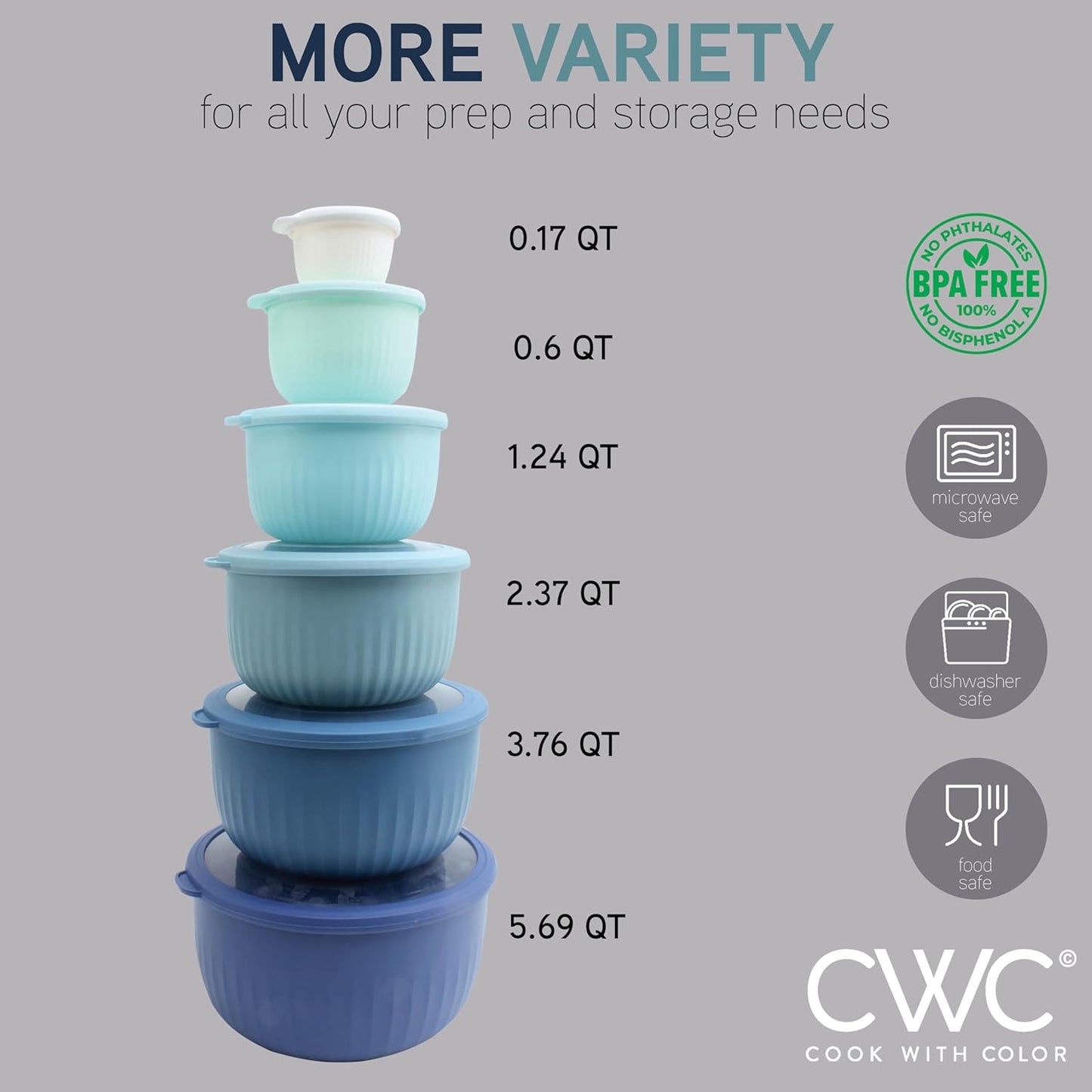 COOK WITH COLOR Prep Bowls with Lids- 8 Piece Nesting Plastic Small Mixing Bowl Set with Lids (Teal Ombre)