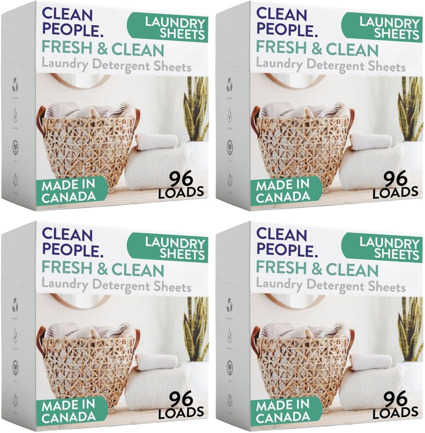 Clean People Laundry Detergent Sheets - Recyclable Packaging, Hypoallergenic, Stain Fighting - Ultra Concentrated, Laundry Soap - Fresh Scent, 96 Pack