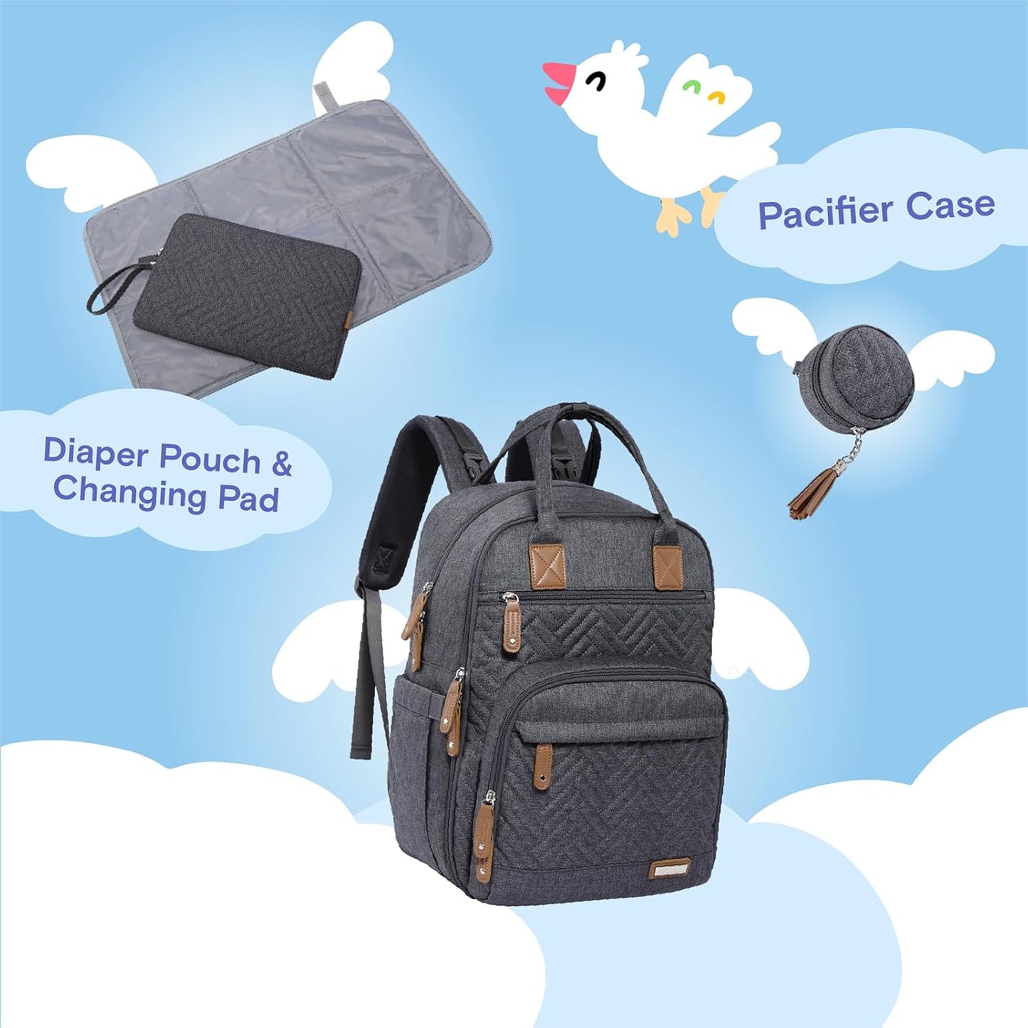 Diaper Bag Backpack, iniuniu Large Baby Bags with Diaper Pouch, Washable Changing Pad, Pacifier Case and Stroller Straps