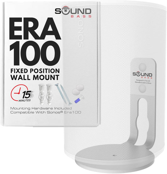 ERA100 Wall Mount Bracket, Low Profile, White, Single Unit, Compatible with Sonos ERA 100 Speaker, Complete with All Fixing Hardware