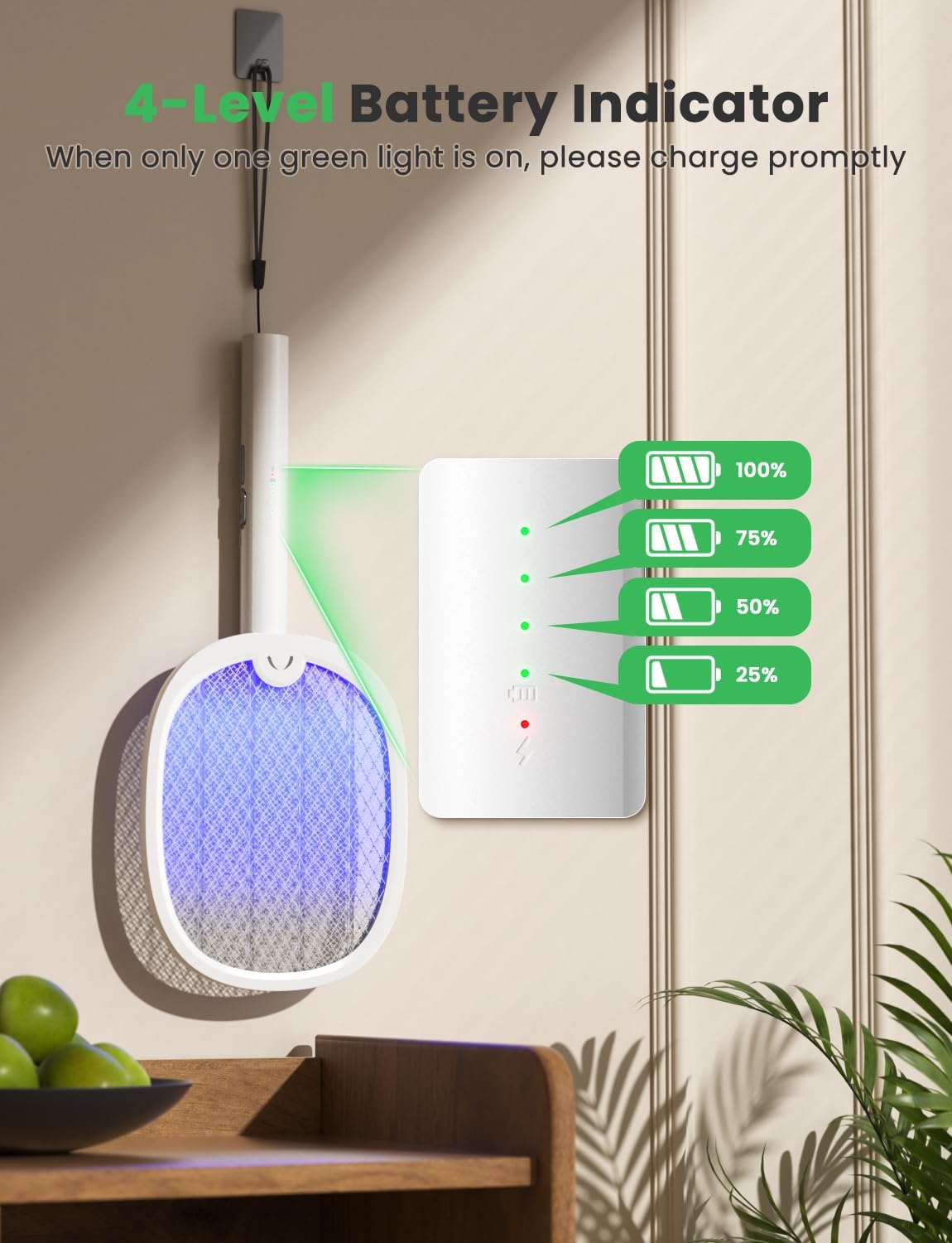 YISSVIC Bug Zapper Racket 4000 Volt Electric Fly Swatter Fly Zapper Dual Modes with Attractant Light Rechargeable White