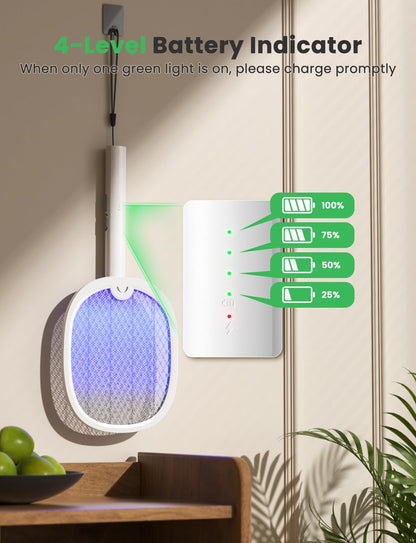 YISSVIC Bug Zapper Racket 4000 Volt Electric Fly Swatter Fly Zapper Dual Modes with Attractant Light Rechargeable White