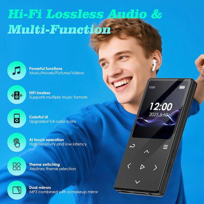MP3 Player with Bluetooth: 128GB Digital Music MP3 Player for Kids Muisc Player Ages 8-12 Kids Music Player with Built-in HD Speaker FM Radio Voice Recorder HiFi Sound E-Book Reader