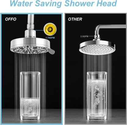 OFFO Shower Head, High Pressure Shower Head with Pause Mode, 9 Mode Fixed Showerheads for Strong Water Flow & Relaxing Shower Experience,Brushed Nickel