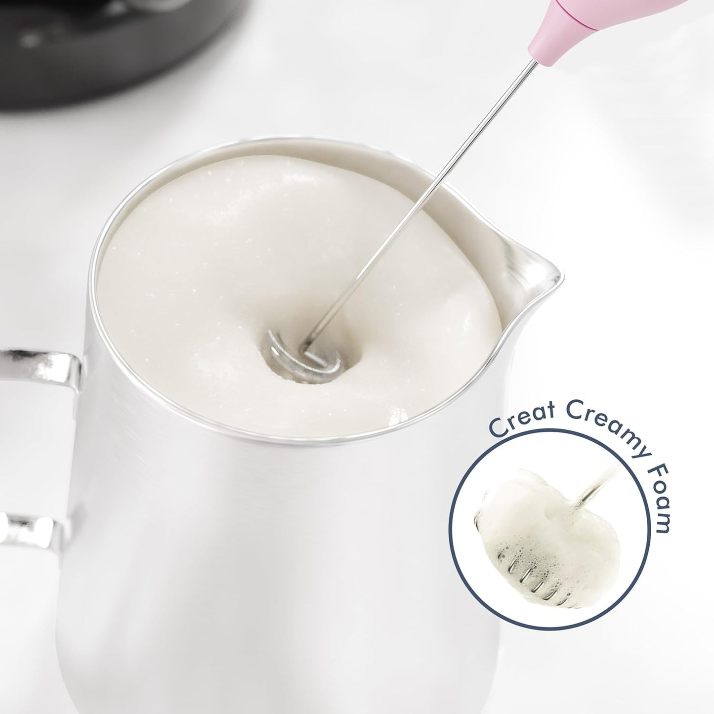 Powerful Milk Frother Handheld Foam Maker, Mini Whisk Drink Mixer for Coffee, Cappuccino, Latte, Matcha, Hot Chocolate, With Stand, Light Purple