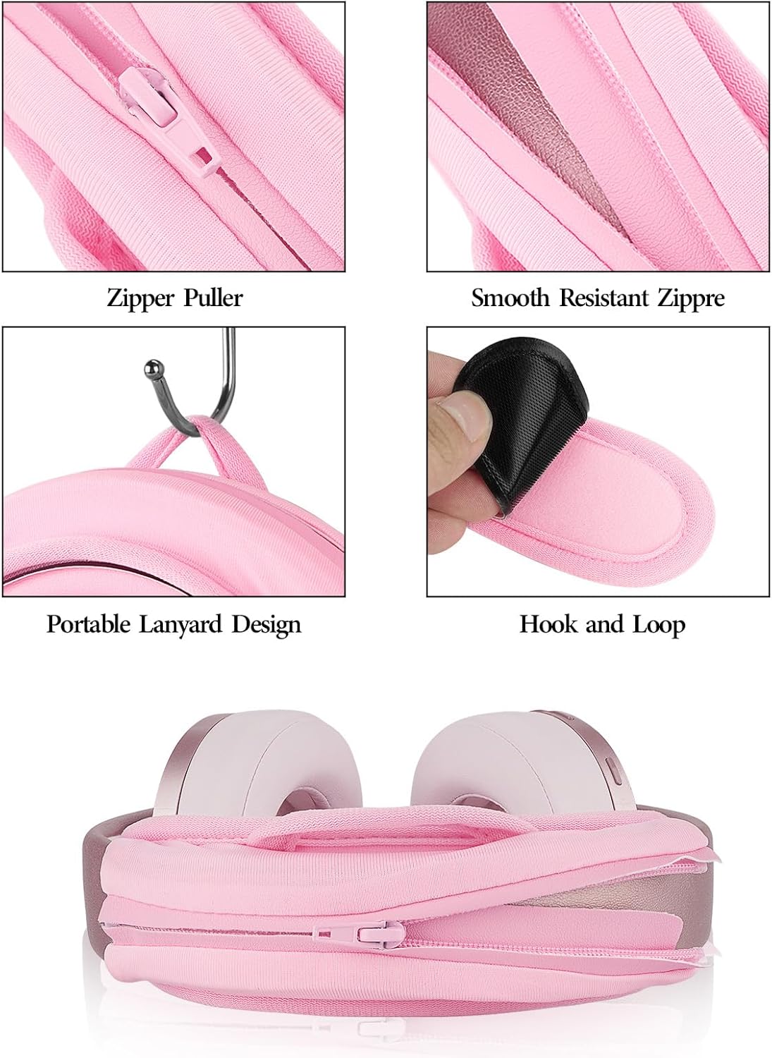 Geekria Hook and Loop Headband Cover + Pad Set, Protector with Zipper Closure Compatible with Medium Sized Headphones, Easy DIY Installation (Protein Leather/Black)