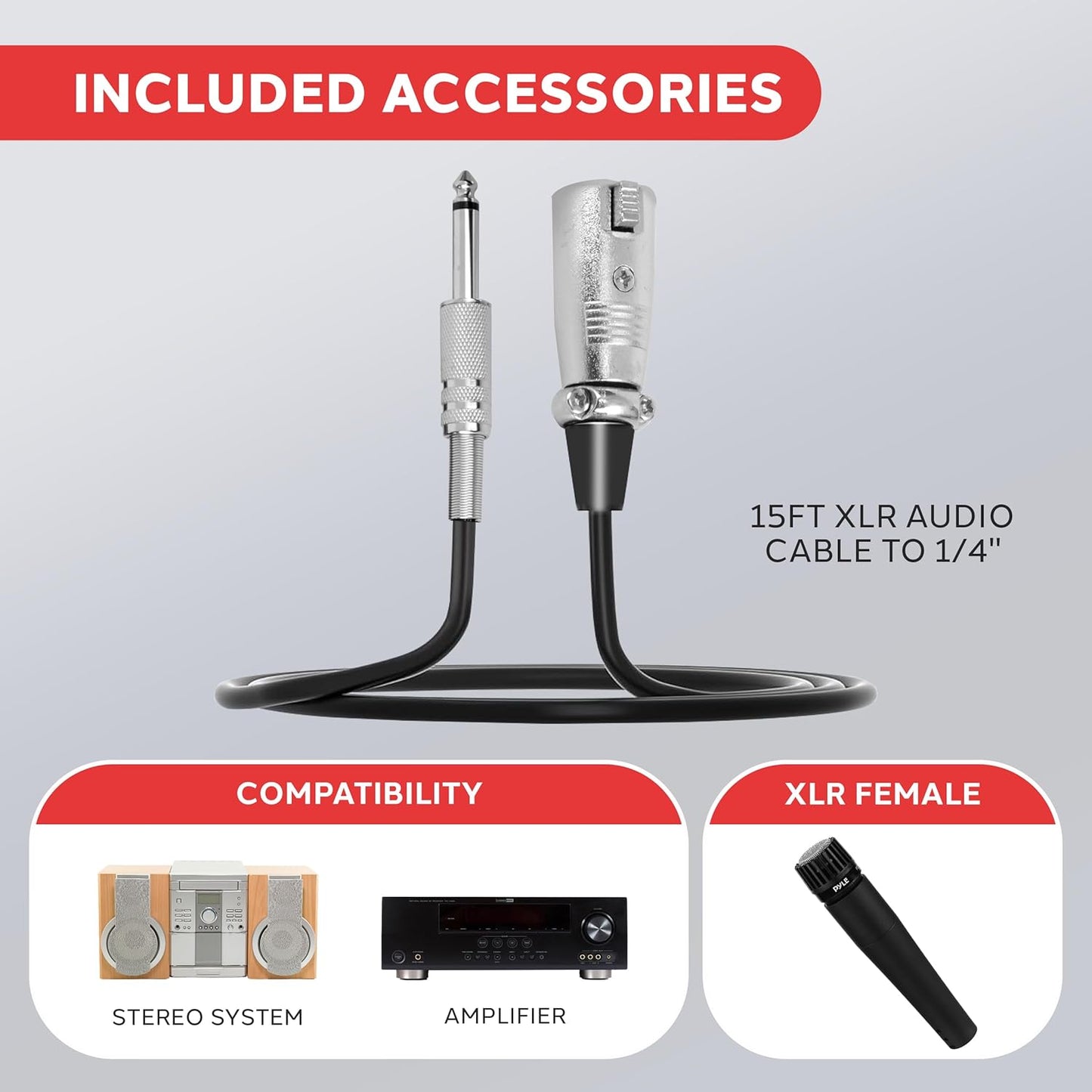 Pyle Professional Dynamic Vocal Microphone - Moving Coil Dynamic Cardioid Unidirectional Handheld Microphone with ON/OFF Switch Includes 15ft XLR Audio Cable to 1/4'' Audio Connection - PDMIC59