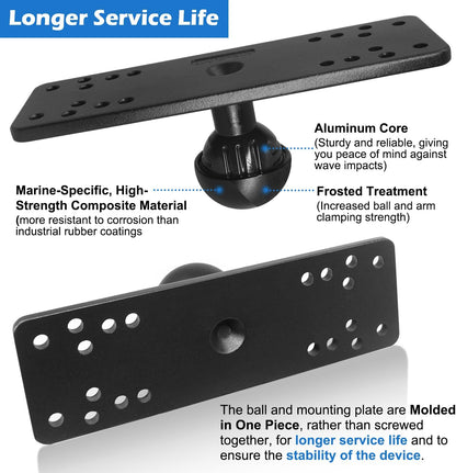 WINDFRD Aluminum Fish Finder Mount with 1.5" / C Size Ball, Heavy Duty 9.1" Long Arm Depth Finder Mount for Boat, High Salt Water Resistant, Compatible with Garmin, Lowrance and More