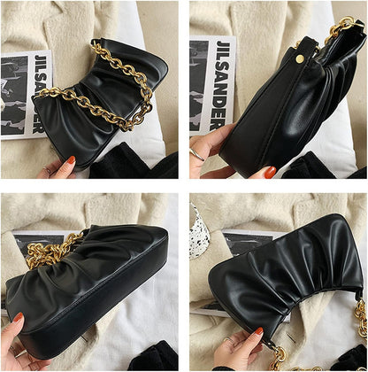 JOLLQUE Shoulder Bag for Women,Small Leather Handbag Purse,Gold Chain Evening Clutch