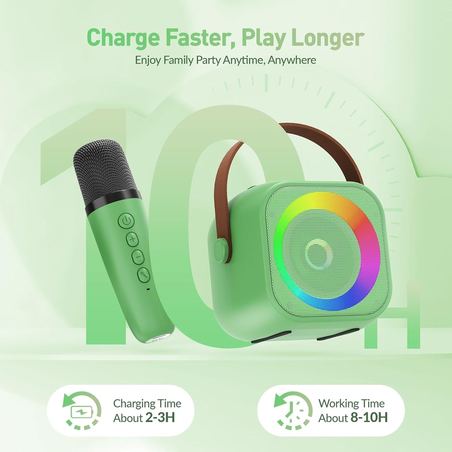 Mini Karaoke Machine：Portable Bluetooth Karaoke Microphone Singing Speaker with 2 Wireless Mic and Light Kids Adults,Christmas Birthday Gifts for Girls Boys Family Home Party(Green)