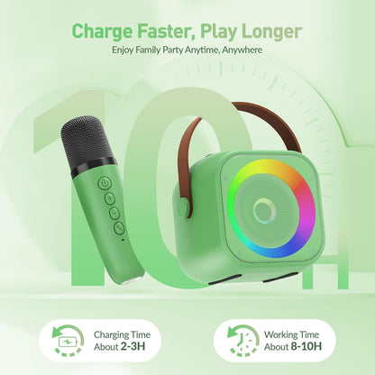 Mini Karaoke Machine：Portable Bluetooth Karaoke Microphone Singing Speaker with 2 Wireless Mic and Light Kids Adults,Christmas Birthday Gifts for Girls Boys Family Home Party(Green)